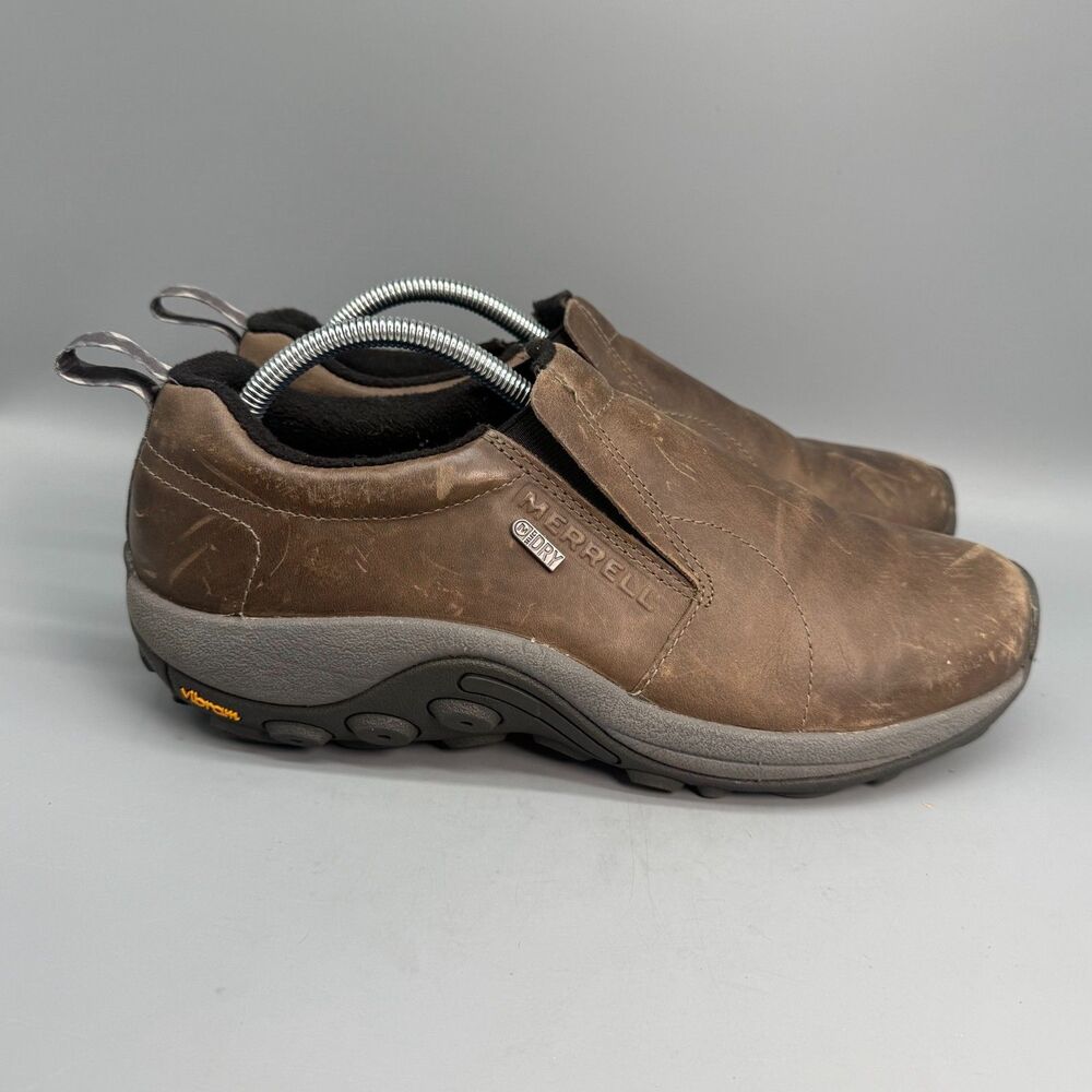 Merrell Jungle Moc Mens 10 Dark Earth Brown Outdoor Slip-On Leather Hiking Shoes